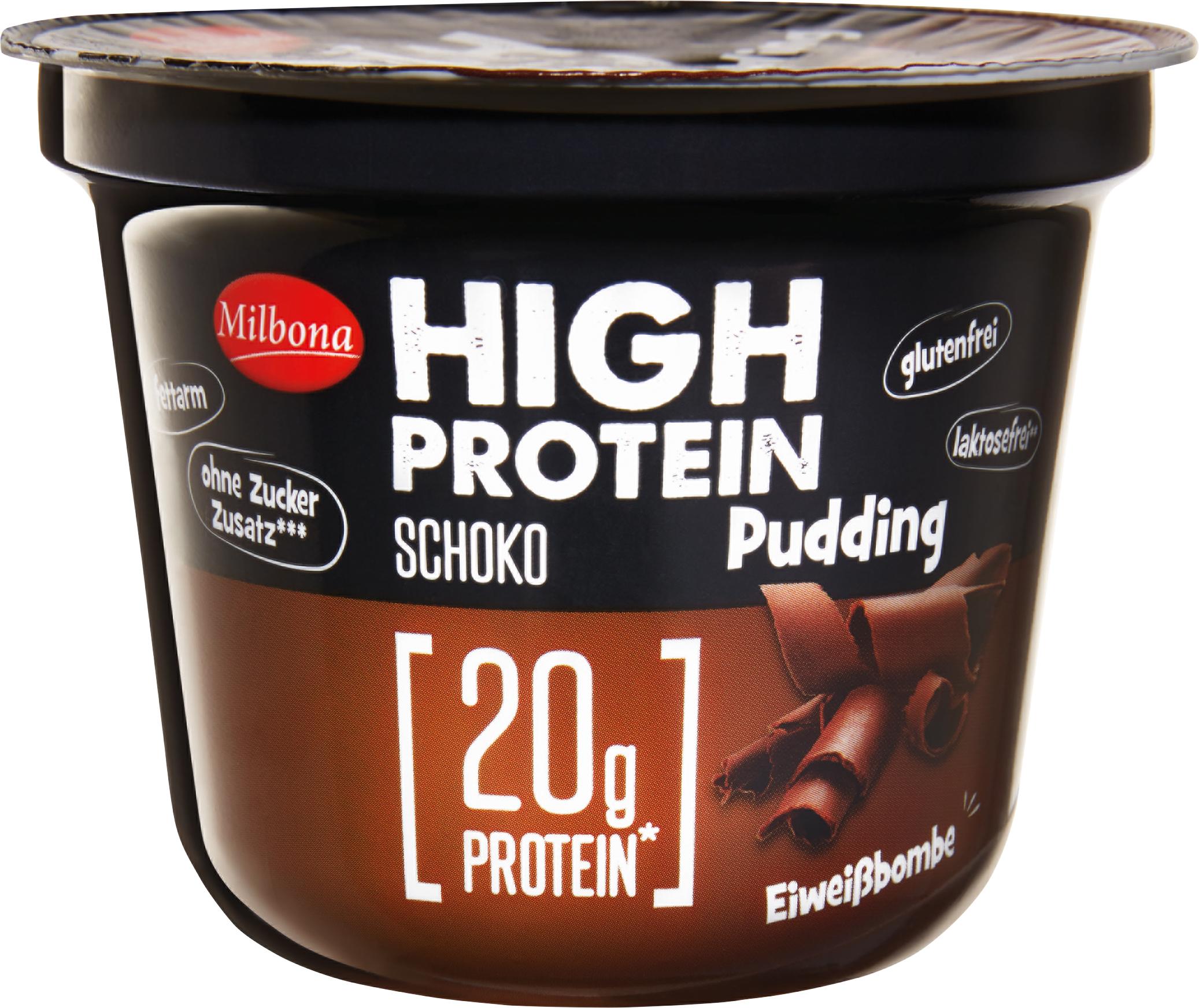 High Protein Schoko Pudding mit 20g Protein, glutenfrei, laktosefrei und ohne Zuckerzusatz.