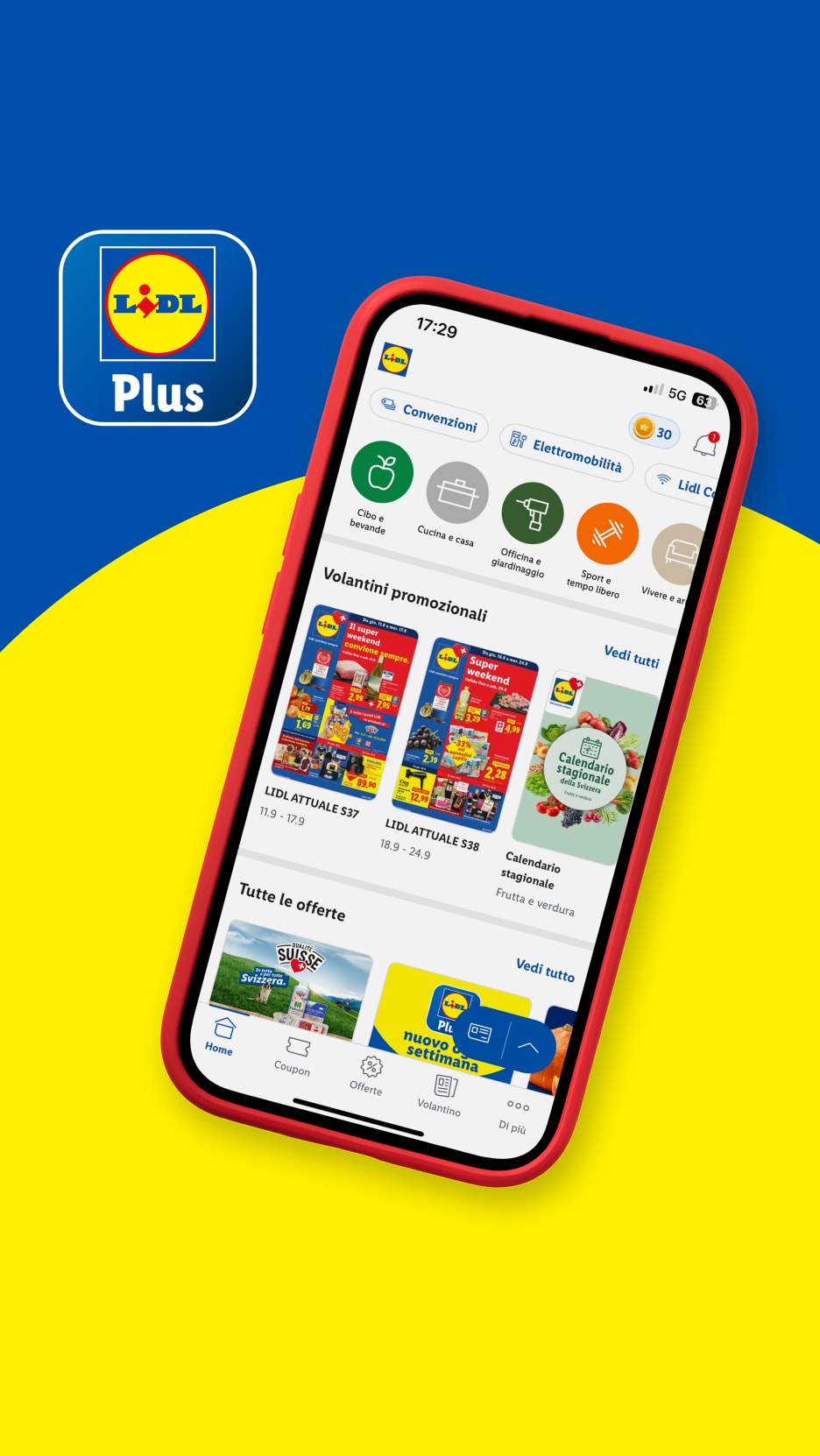 Lidl Plus App auf einem Smartphone, mit Werbeprospekten und Angeboten.