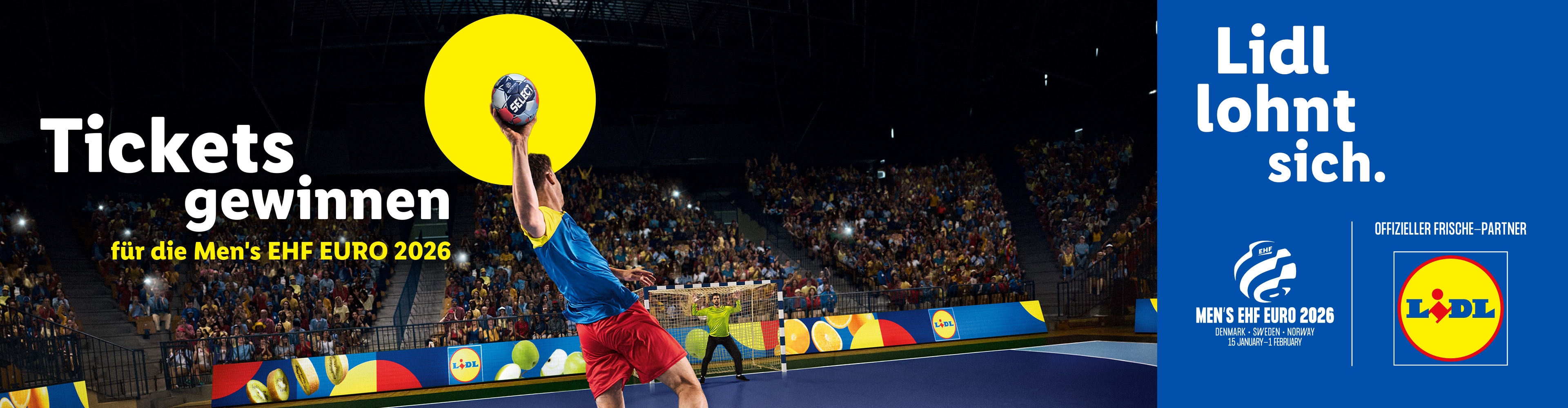Lidl-Werbung für Tickets zur Men's EHF EURO 2026 im Handball.