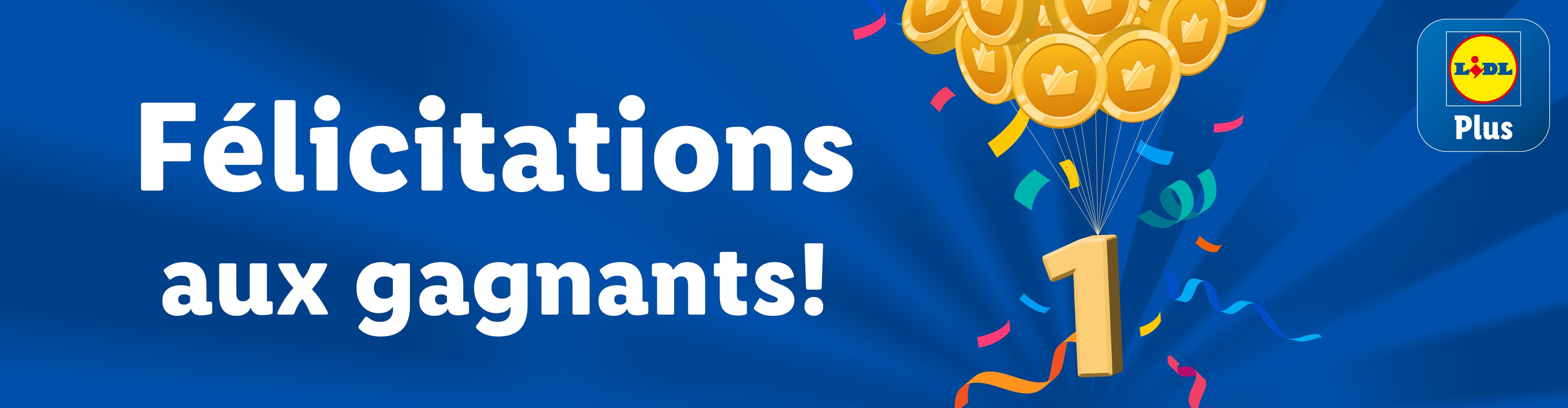 Félicitations aux gagnants ! Ballons en forme de pièces d'or et le chiffre 1.