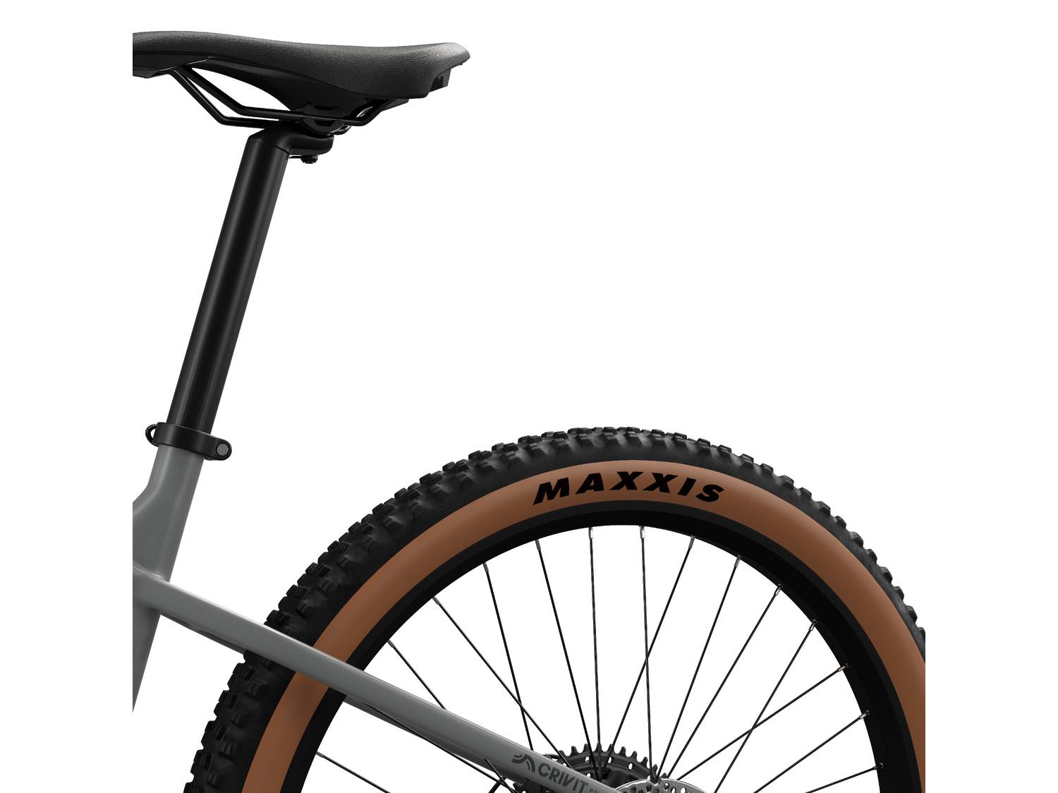 Sella e ruota posteriore di mountain bike con pneumatico marrone