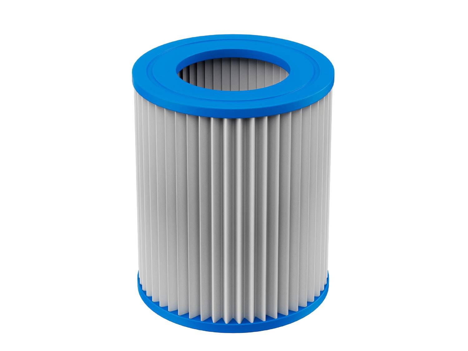 Cartouche filtrante cylindrique plissée bleue et blanche pour piscines ou spas