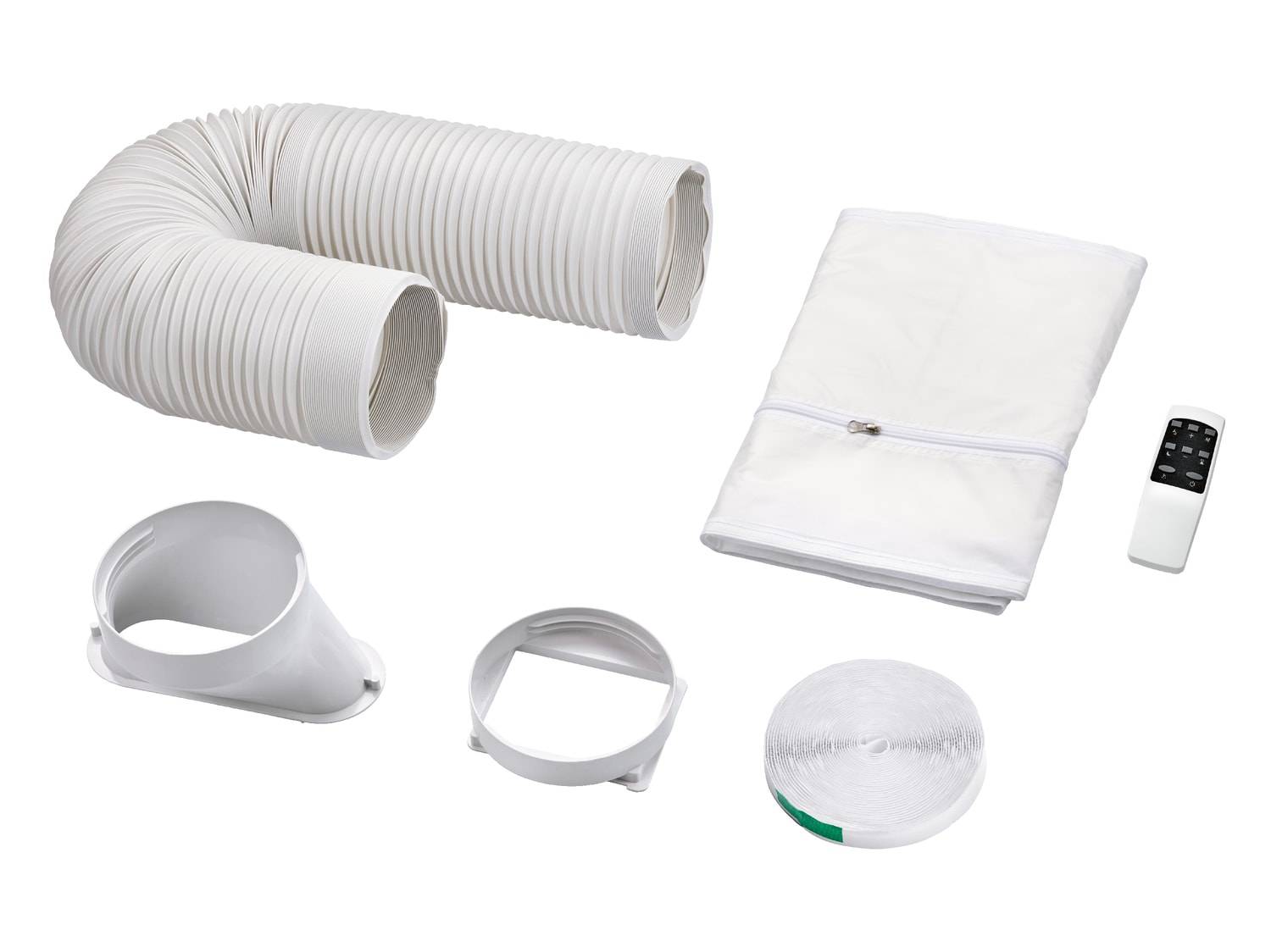 Accessoires pour climatiseur mobile: tuyau d'évacuation, joint de fenêtre, télécommande et adaptateurs