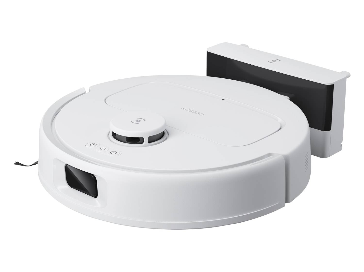 Robot aspirateur blanc avec réservoir d'eau