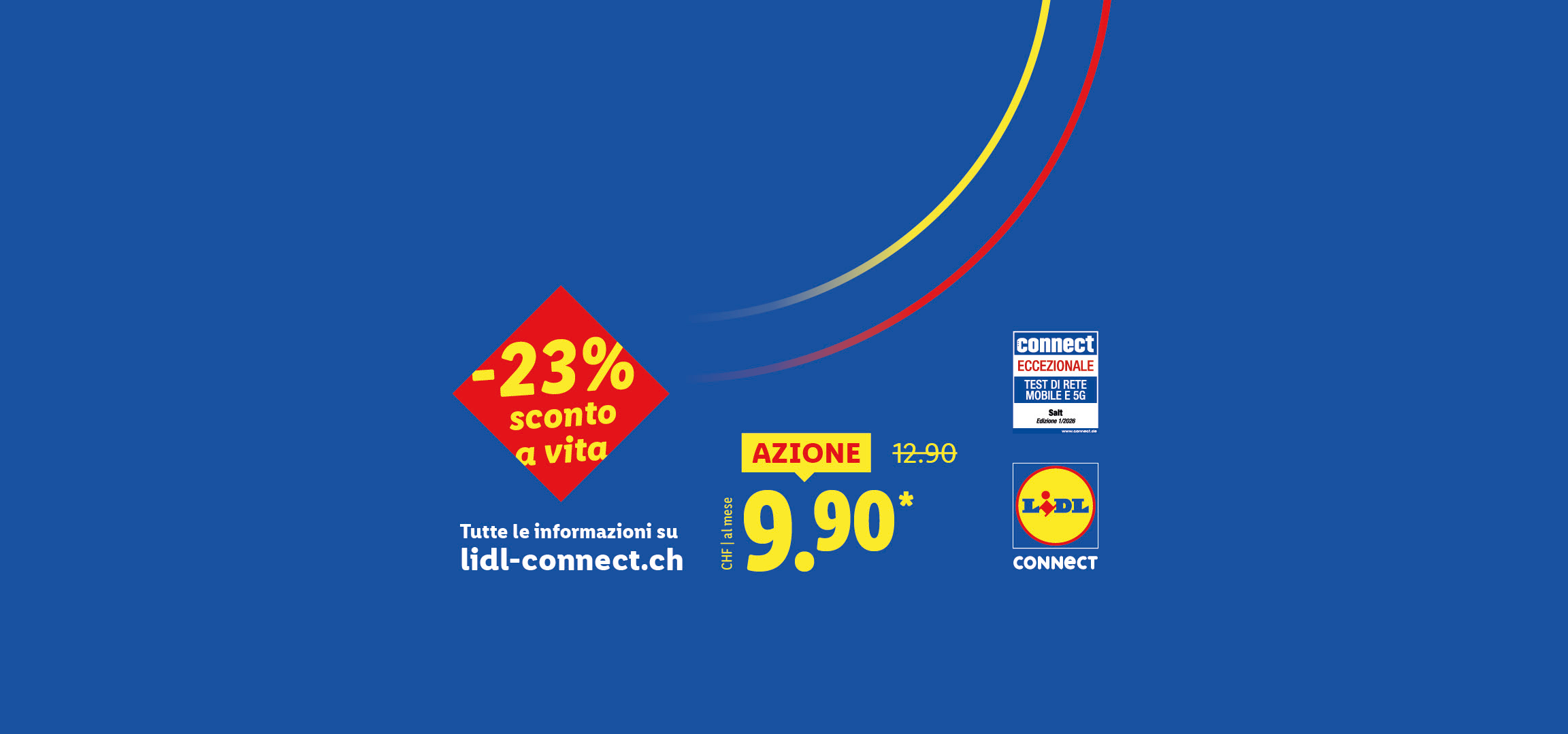 Offerta speciale per un piano telefonico a 9.90 CHF al mese, con uno sconto del 23%.