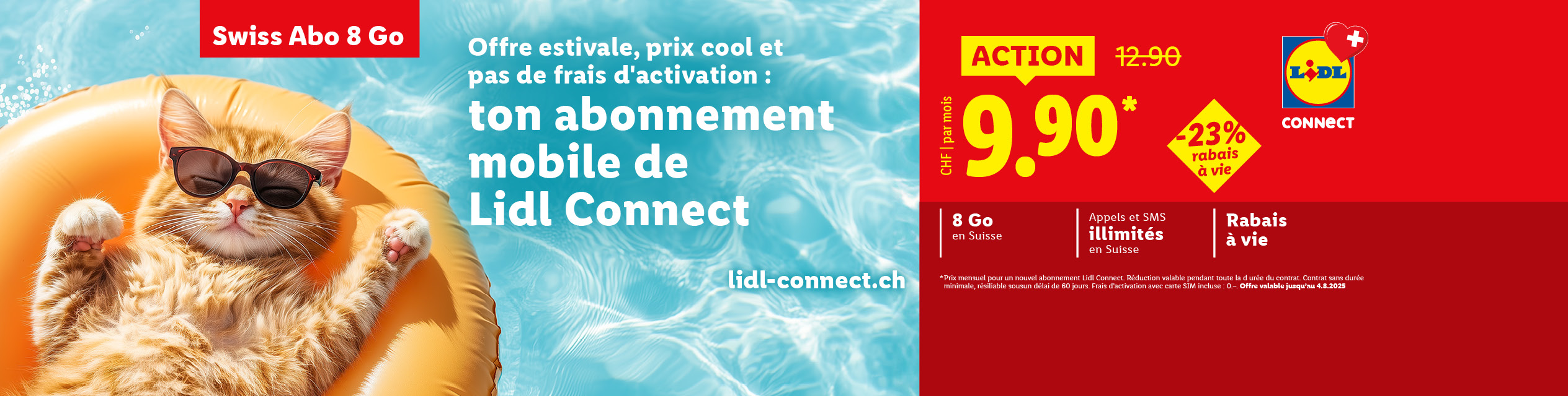 Lidl Connect offre estivale : abonnement mobile à 9.90 CHF/mois avec 8 Go et appels/SMS illimités en Suisse.