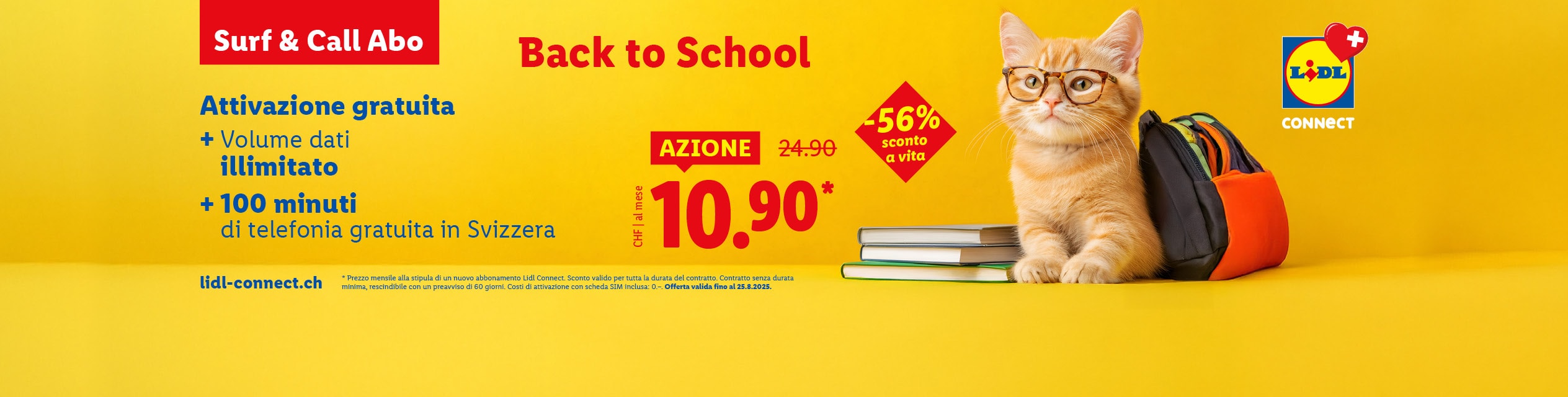Lidl Connect Back to School offerta: 10.90 CHF al mese, dati illimitati e 100 minuti gratis in Svizzera.