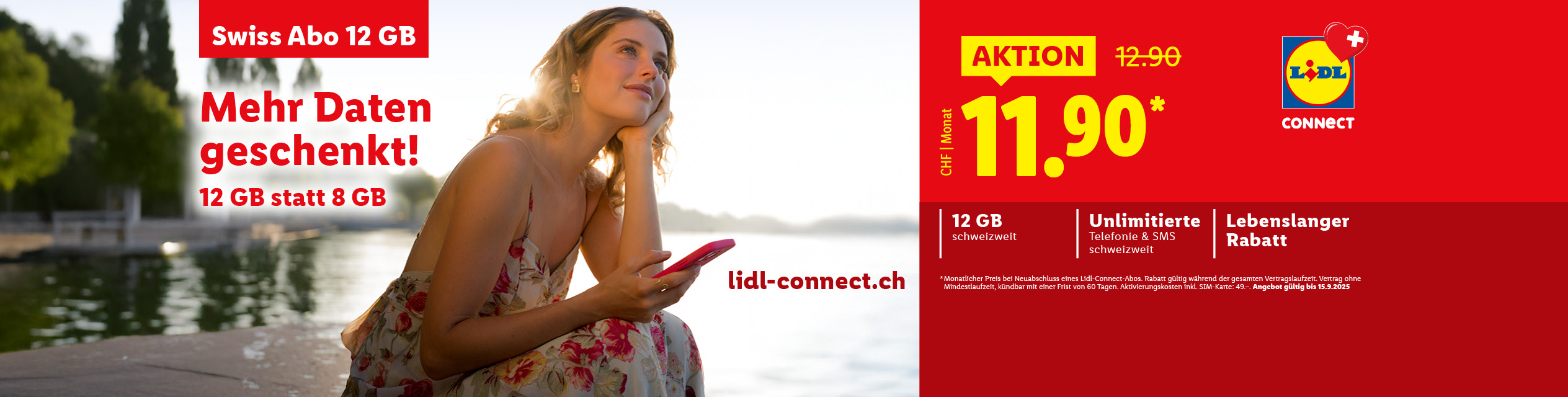 Werbung für Lidl Connect mit Mobilfunk- und Datenangeboten.