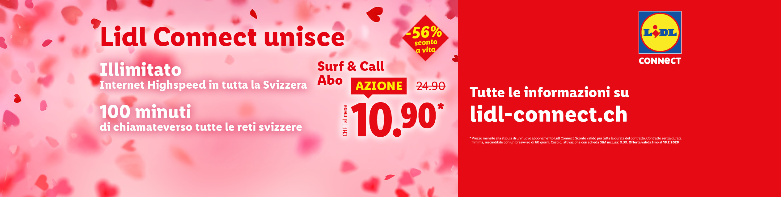 Offerta Lidl Connect: Internet illimitato ad alta velocità e 100 minuti a 10.90 CHF/mese.