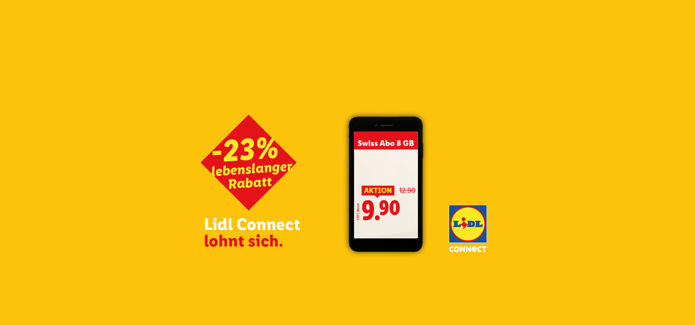 Smartphone-Angebot: Swiss Abo 8 GB für 9.90 CHF mit 23% lebenslangem Rabatt.