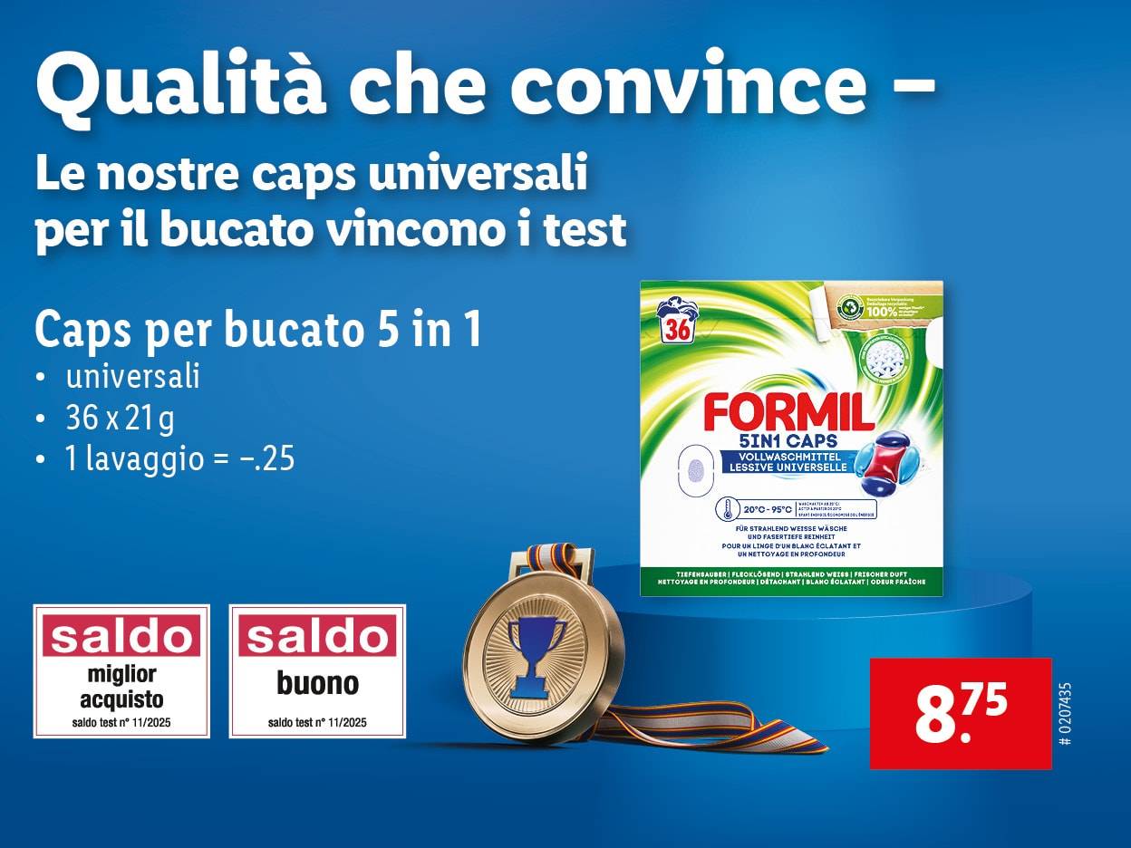 Capsules lavatrice Formil 5 in 1, universali, 36x21g, prezzo speciale.