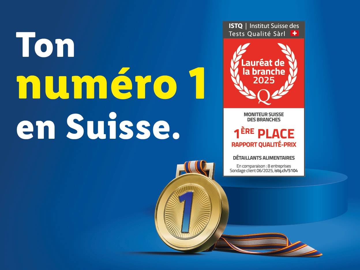 Publicité pour l'ISTQ, Institut Suisse des Tests Qualité, avec le texte 'Ton numéro 1 en Suisse' et une médaille d'or.