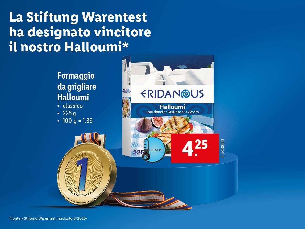 Halloumi Eridanous, vincitore del test Stiftung Warentest, prezzo 4,25€.