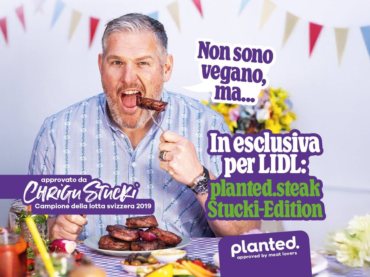 LIDL presenta la planted.steak Stucki-Edition, approvata dal campione svizzero di lotta 2019.