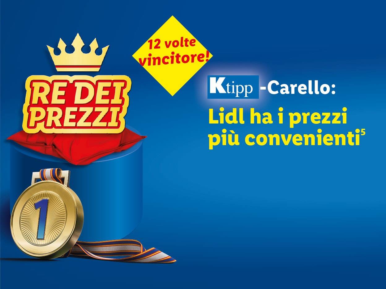 Lidl è il re dei prezzi, vincitore 12 volte, con i prezzi più convenienti.