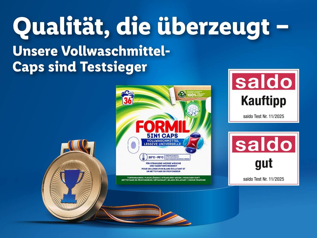 Formil 5in1 Waschmittel-Caps sind Testsieger mit Saldo-Kauftipp.