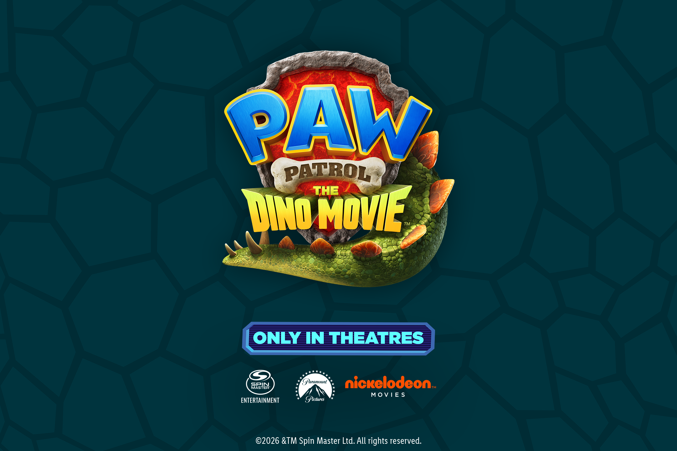 PAW Patrol The Dino Movie Plakat mit Dino-Thema und dem Text „NUR IM KINO“.