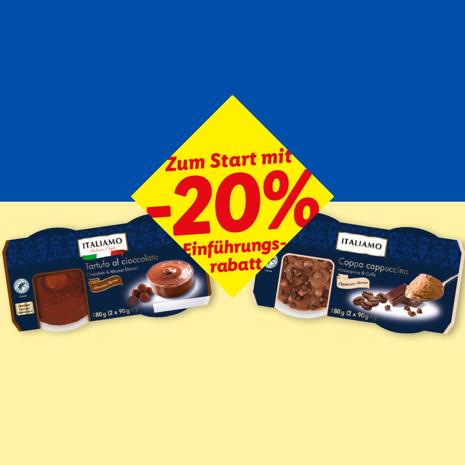ITALIAMO Tartuffo al cioccolato und Coppa Cappuccino Desserts mit 20% Rabatt.