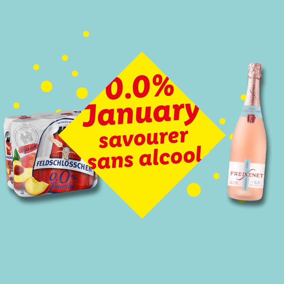 Alkoholfreie Getränke für den 0.0% January, mit Feldschlösschen Panaché und Freixenet Rosé.