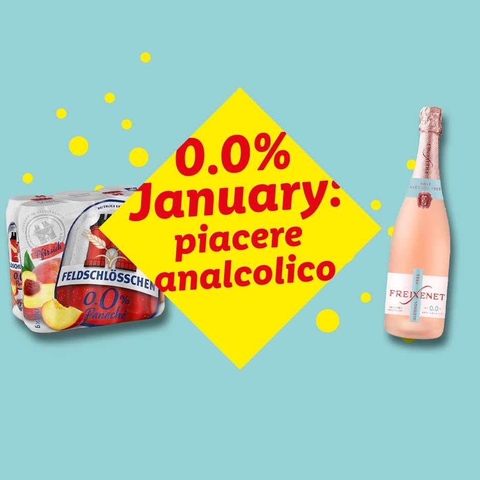 Alkoholfreies Feldschlösschen Bier und alkoholfreier Freixenet Rosé für einen „0.0% January“.