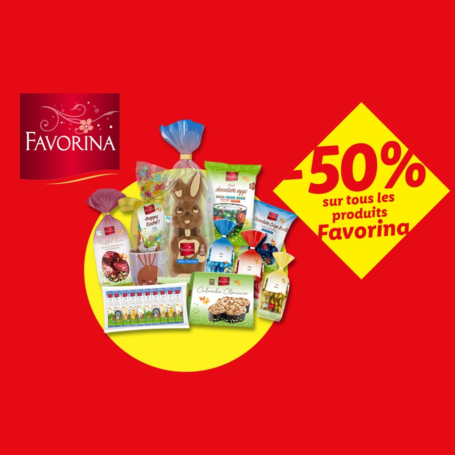 Assortiment de produits de Pâques avec lapins en chocolat et œufs, 50% de réduction.