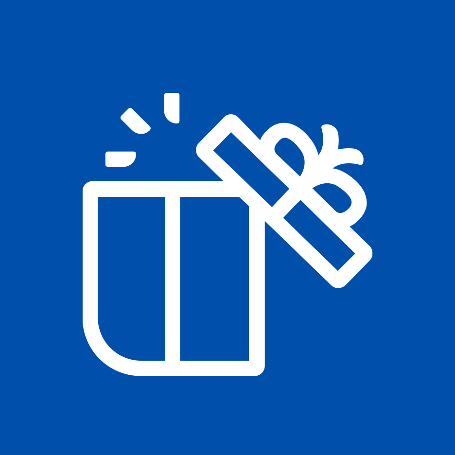 Symbol einer geöffneten Geschenkbox mit Schleife, die Licht ausstrahlt.