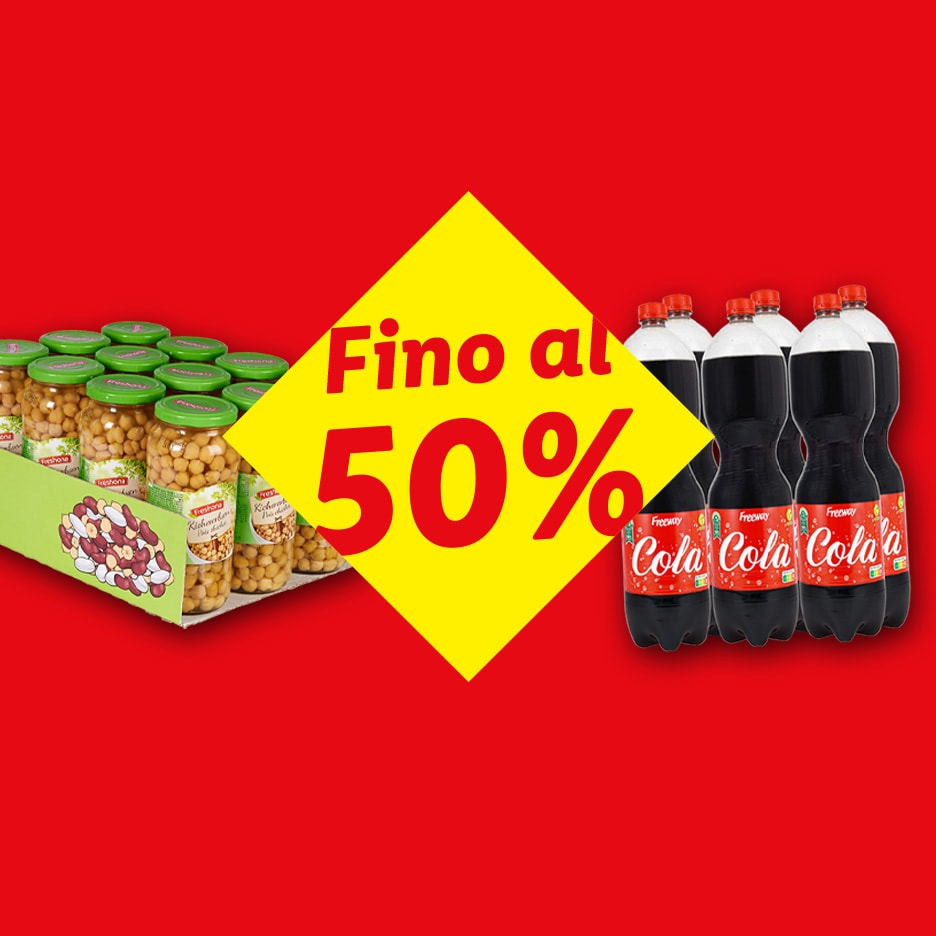 Gläser mit Kichererbsen und Cola-Flaschen mit bis zu 50 % Rabatt.