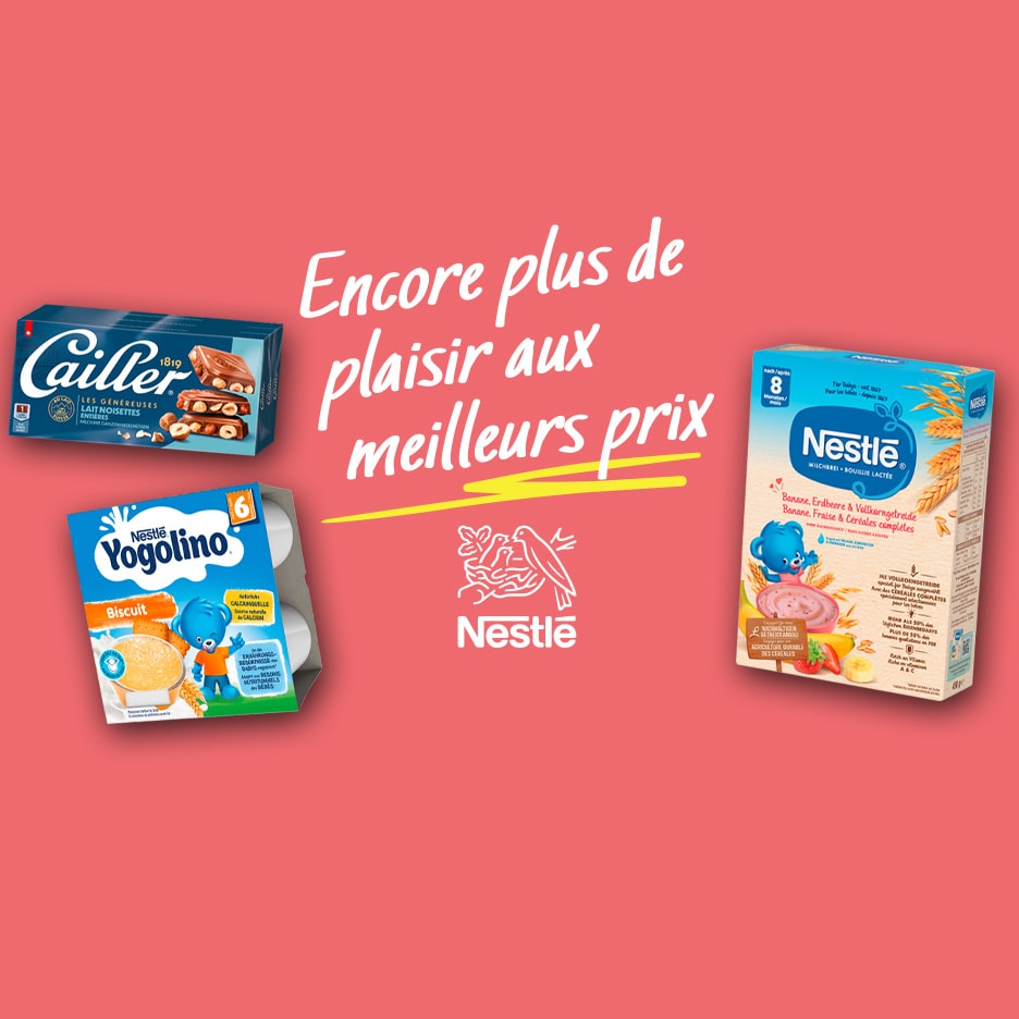 Schokolade, Joghurt und Babybrei mit dem Text 'Noch mehr Genuss zu den besten Preisen'.