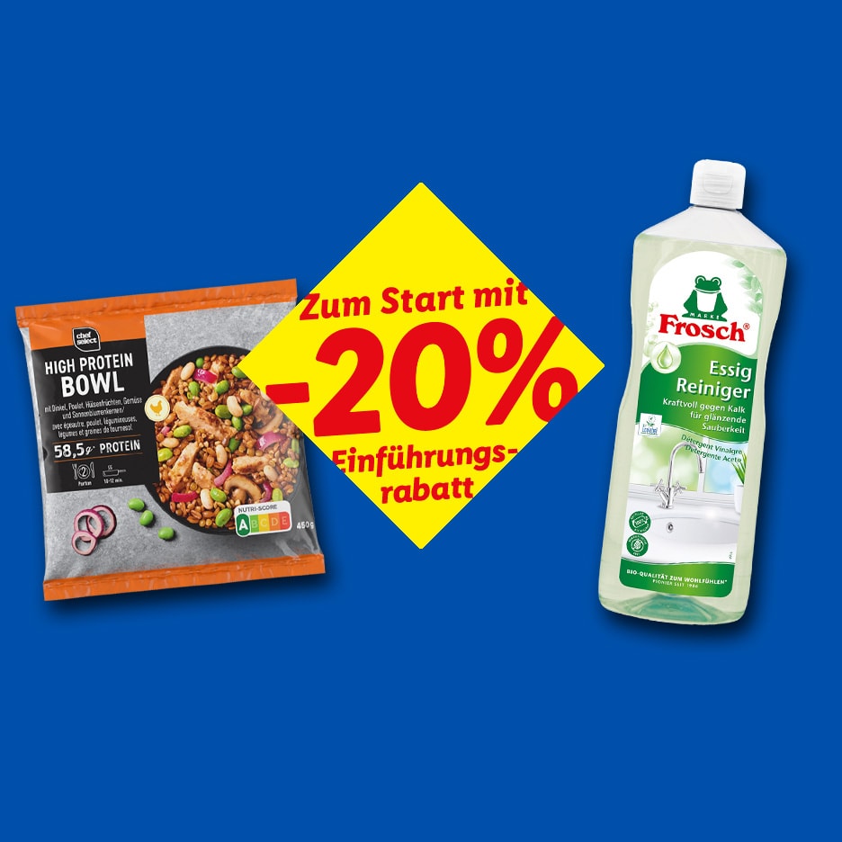 High Protein Bowl und Essigreiniger mit 20% Rabatt.