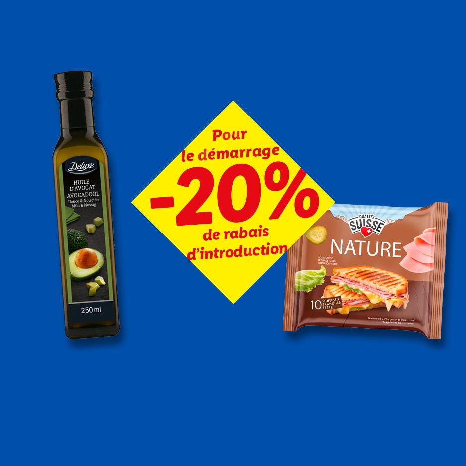 Huile d'avocat et fromage fondu avec 20% de réduction de lancement.