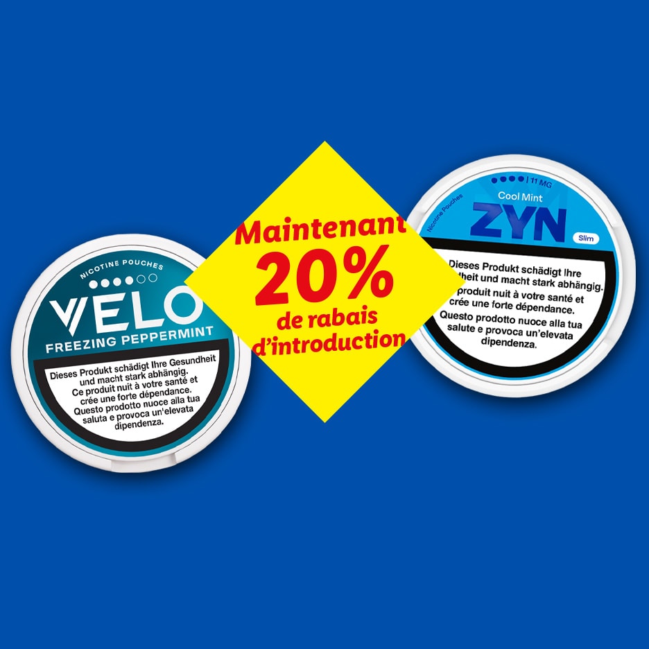 Zwei Dosen Nikotinbeutel mit einem Einführungsrabatt von 20%.