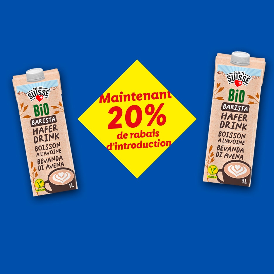 Zwei Packungen Haferdrink mit 20% Einführungsrabatt.
