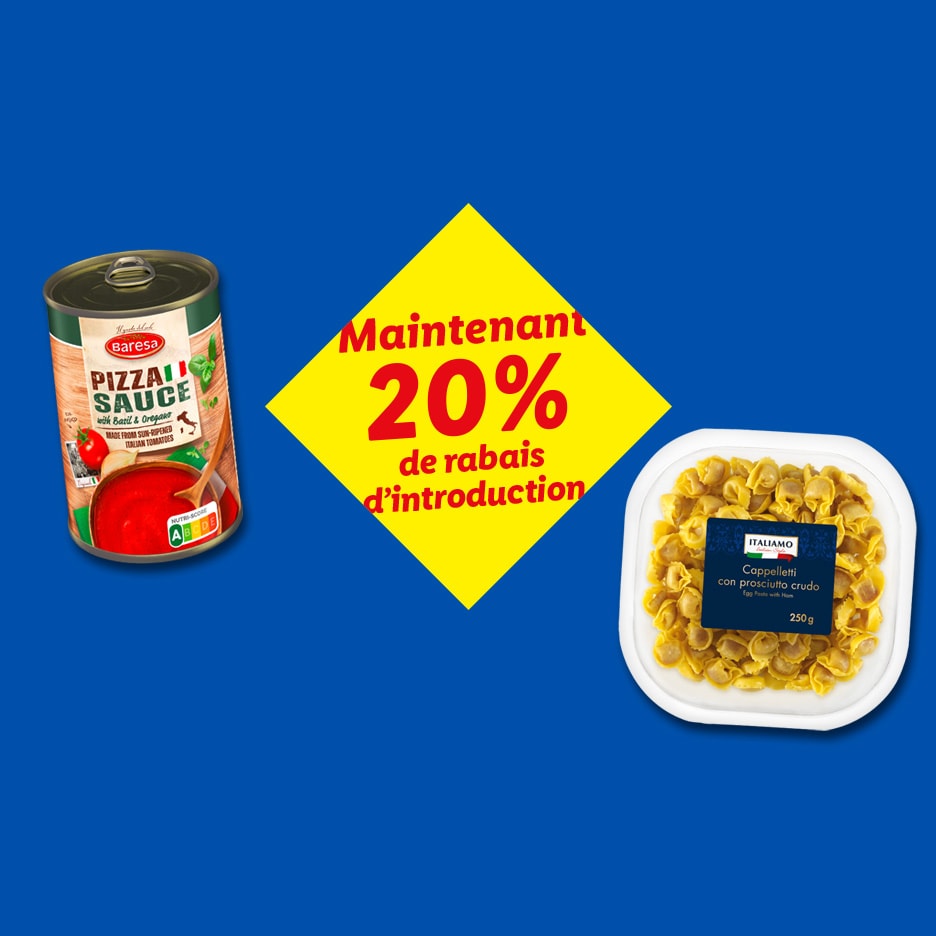Pizzasauce und Tortellini mit 20% Einführungsrabatt.
