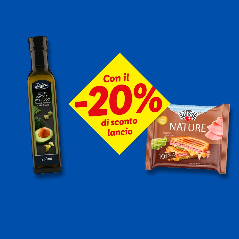 Olio di avocado e formaggio fuso con il 20% di sconto lancio.