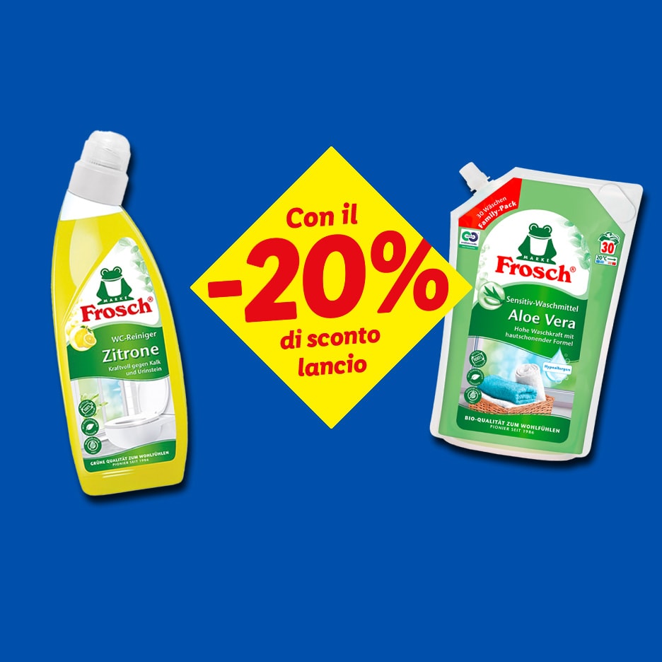 Detergente WC al limone e detersivo all'aloe vera con il 20% di sconto lancio.