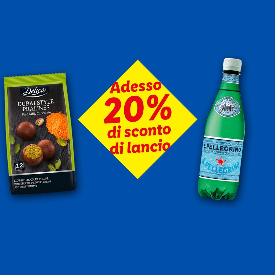 Schokoladenpralinen und Mineralwasser mit 20% Einführungsrabatt.