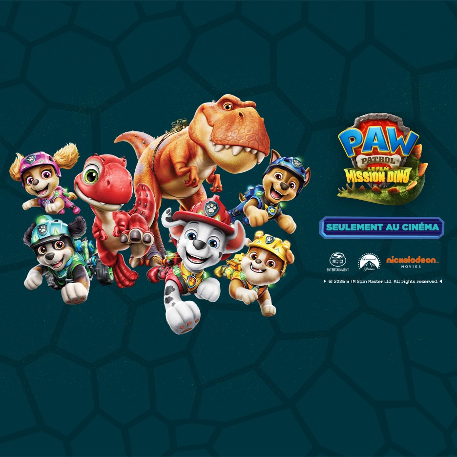 Paw Patrol Welpen und Dinosaurier, mit dem Titel 'Dino Mission' und 'Nur im Kino'.