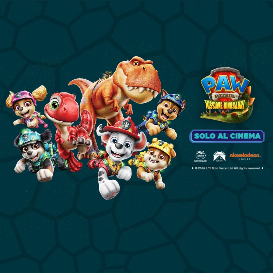 Die Welpen der Paw Patrol und Dinosaurier, mit dem Text „Dinosaurier-Mission“.