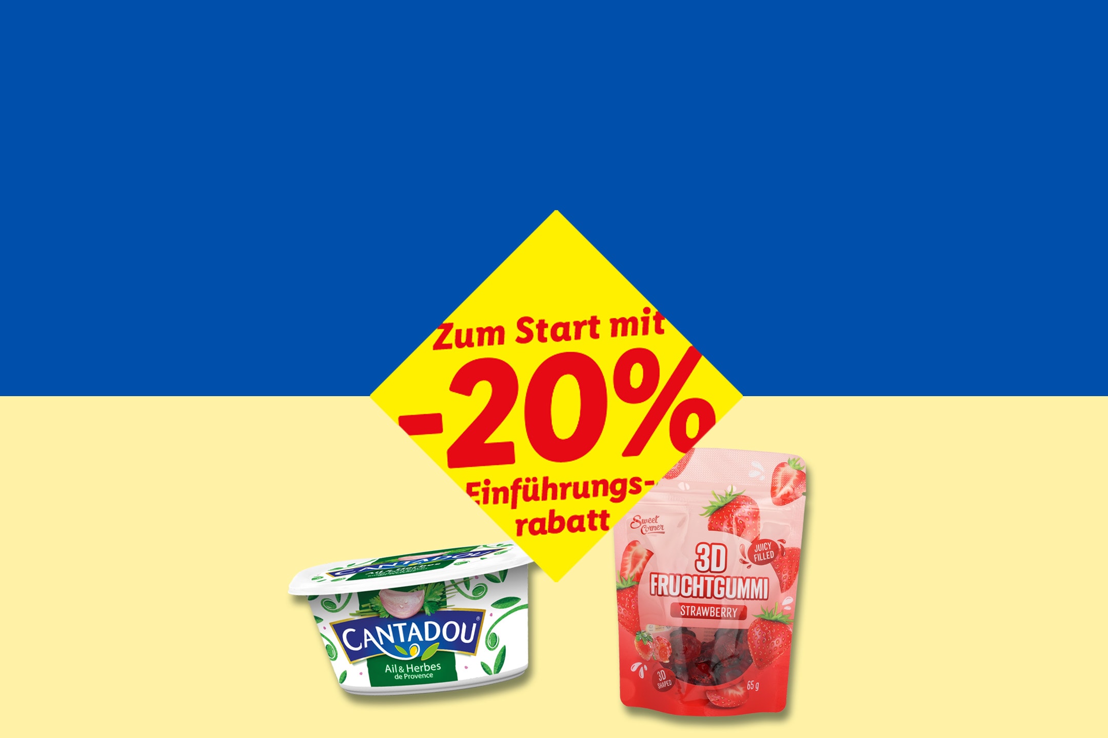 Fruchtgummis mit Ananas- und Erdbeergeschmack, Kräuterfrischkäse, mit 20% Rabatt.