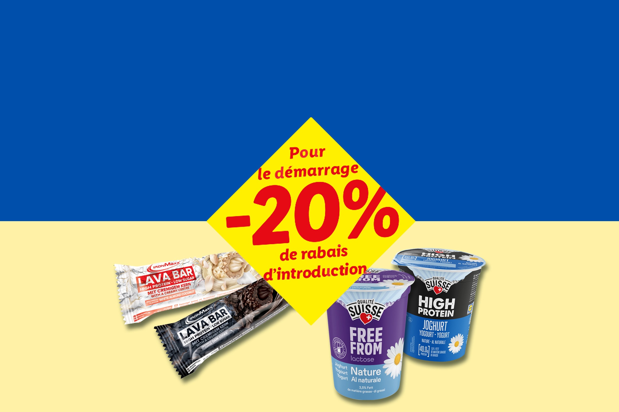 Barres protéinées Lava Bar et yaourt sans lactose Free From avec 20% de réduction de lancement.