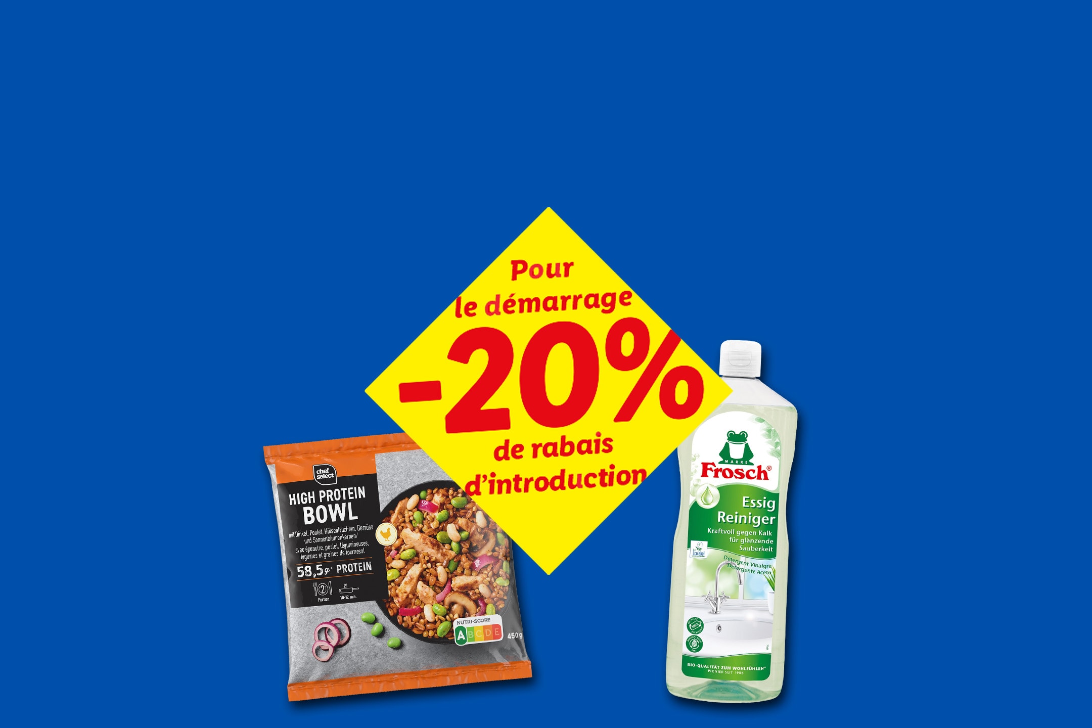 Bol hyperprotéiné et nettoyant au vinaigre avec 20% de réduction.