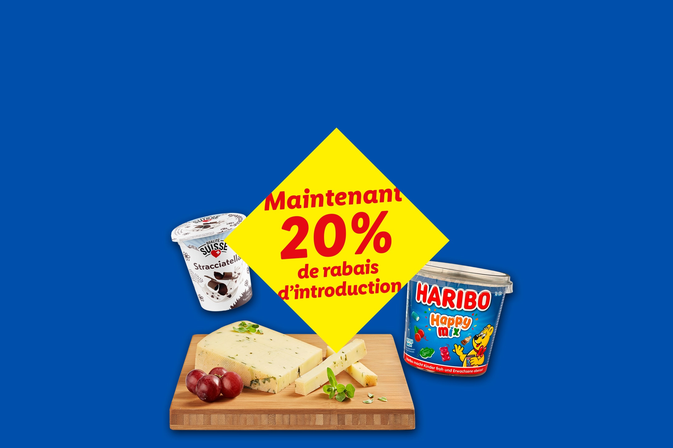 Fromage, yaourt et bonbons gélifiés avec 20% de réduction.