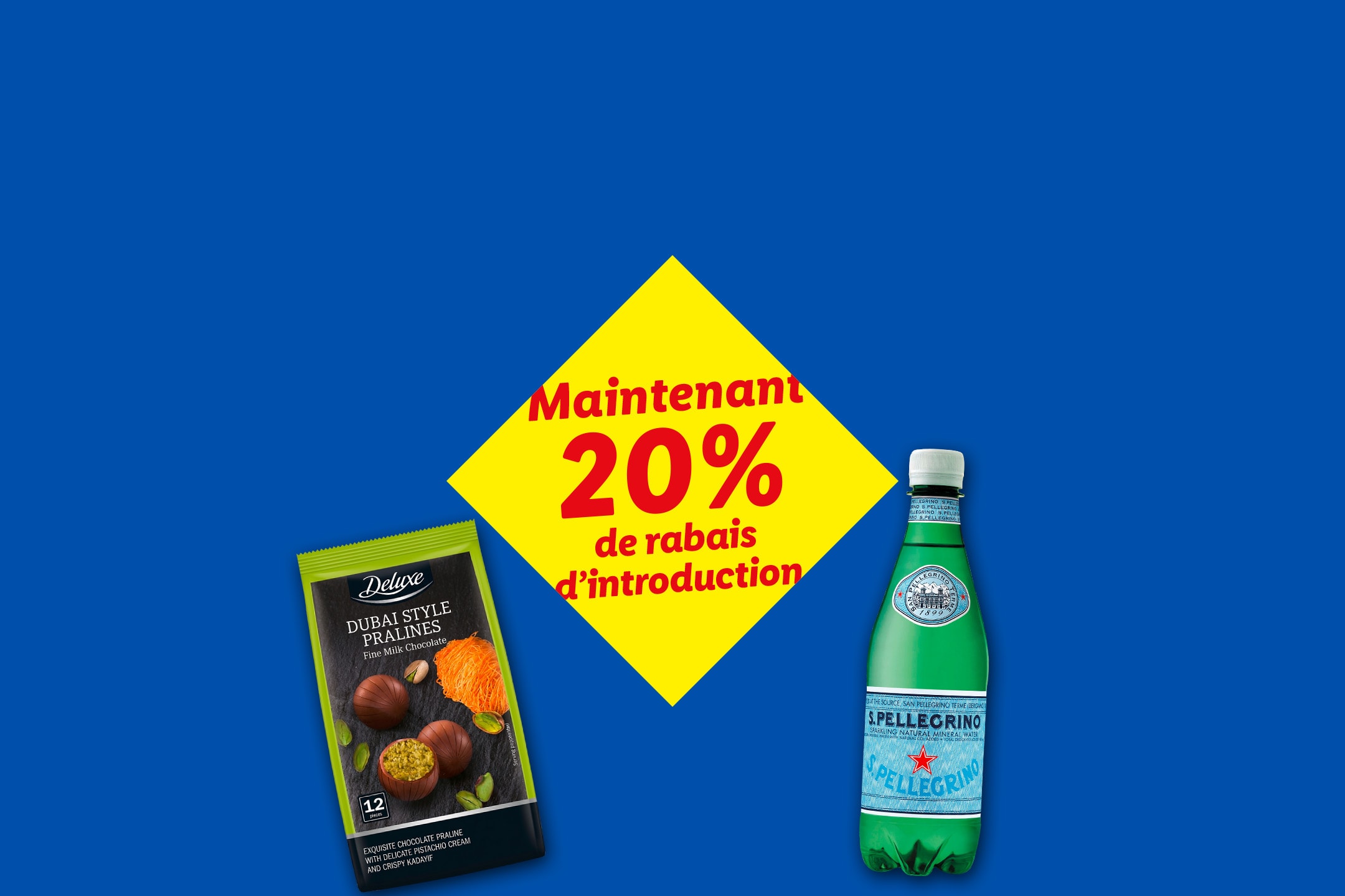Pralines au chocolat et eau pétillante avec 20% de réduction.