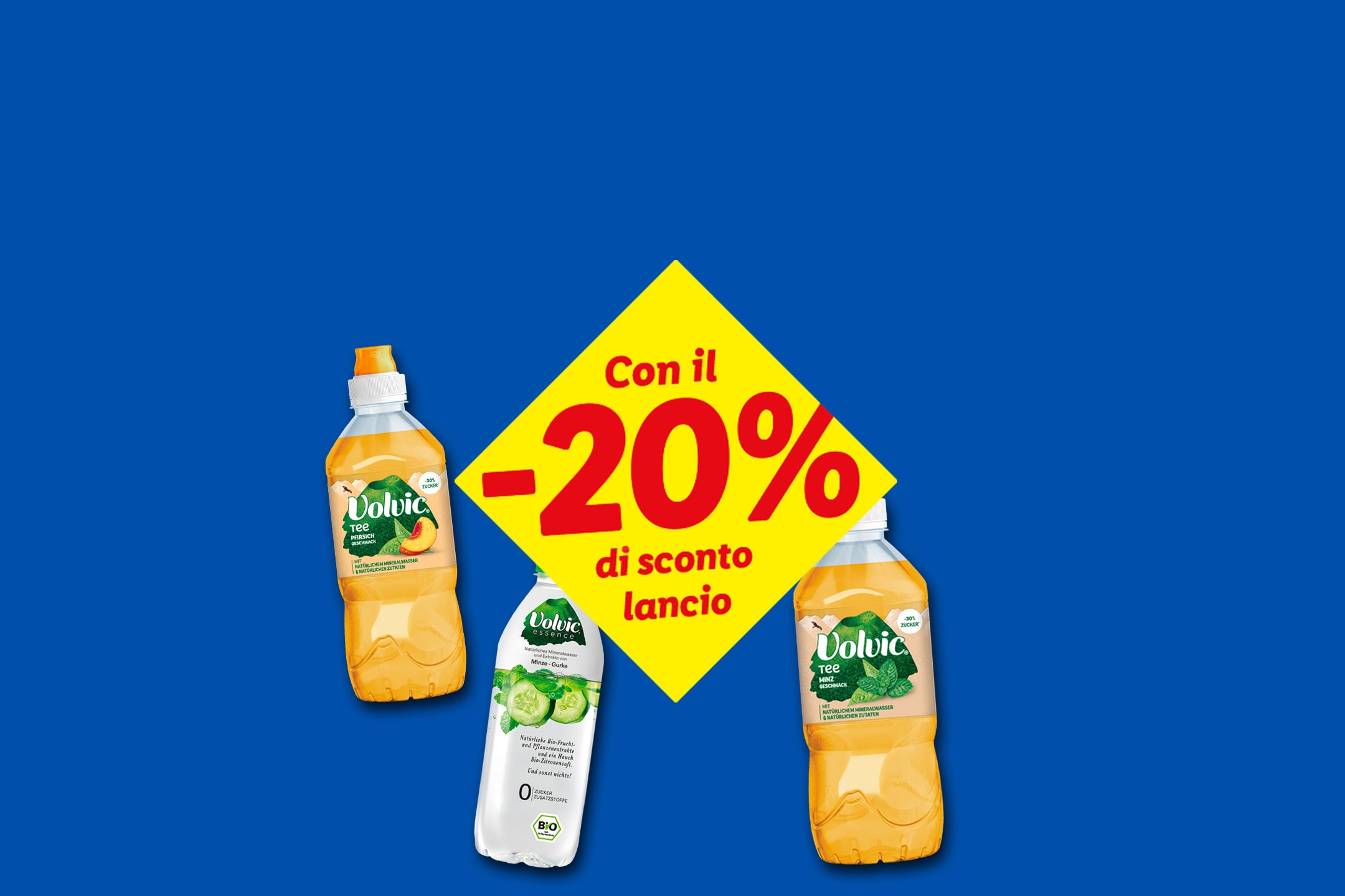 Tre bottiglie di bevande al tè e acqua aromatizzata con uno sconto del 20%.