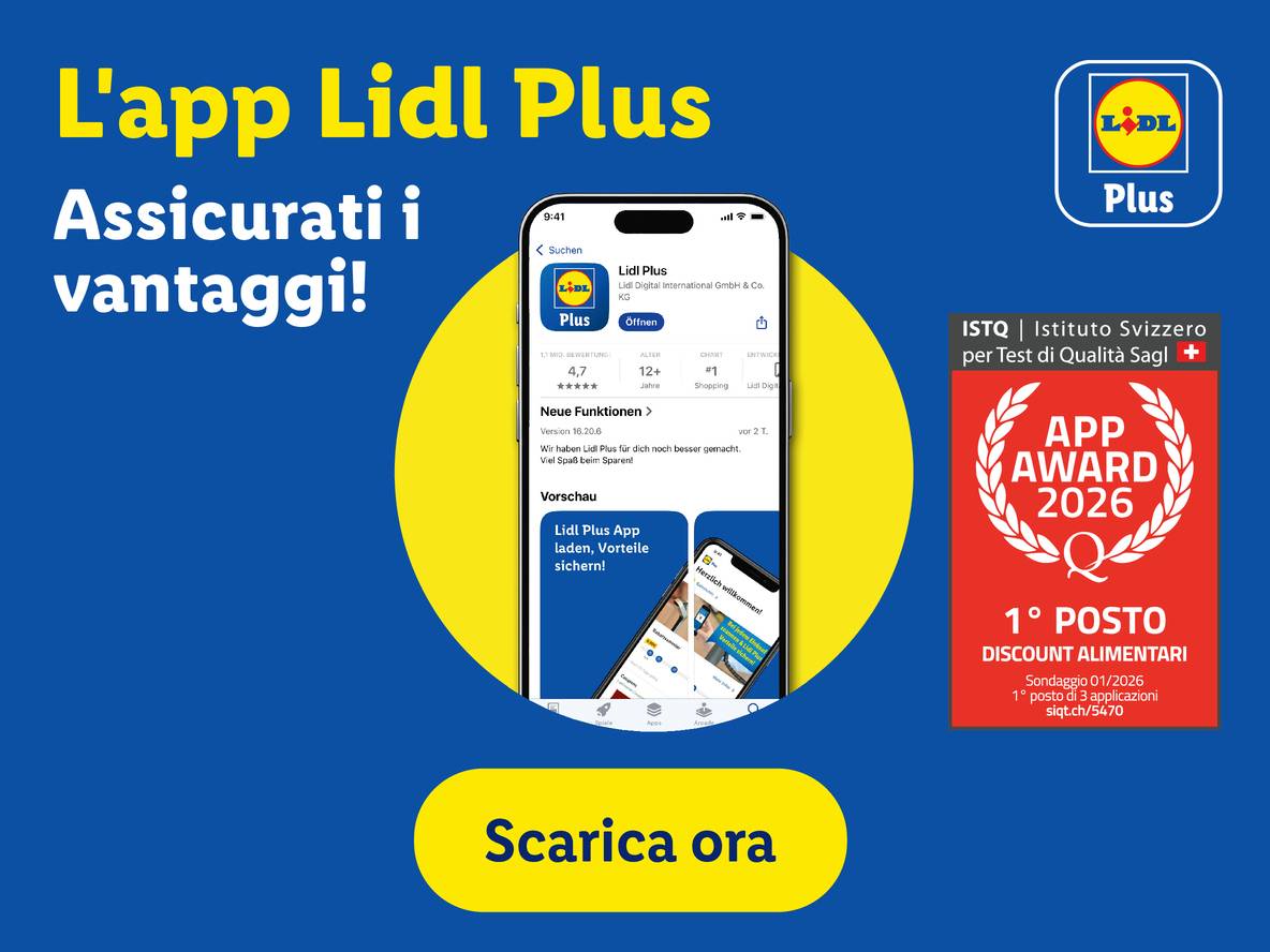L'app Lidl Plus con un premio per la qualità e un invito a scaricarla.