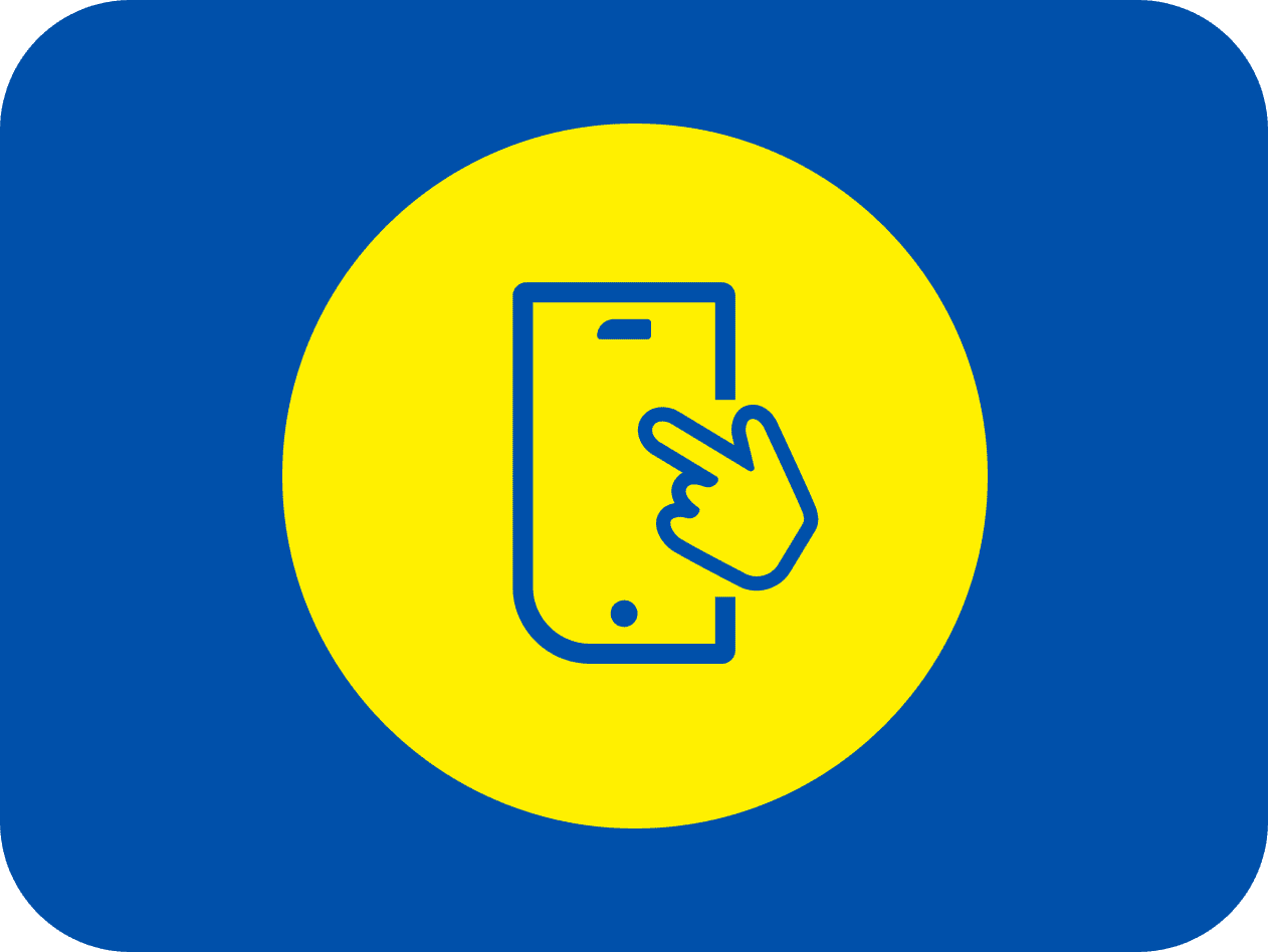 Smartphone-Symbol mit einem Finger, der darauf tippt.
