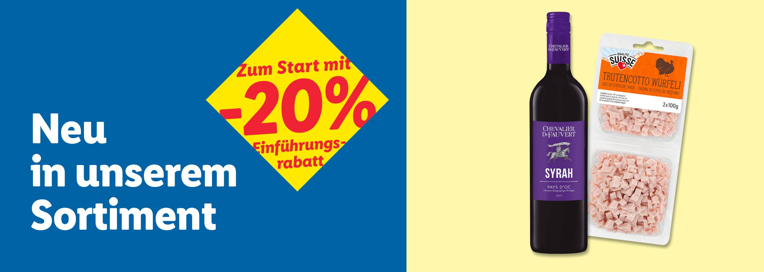 Syrah-Wein und Truthahnwürfel mit 20% Rabatt.