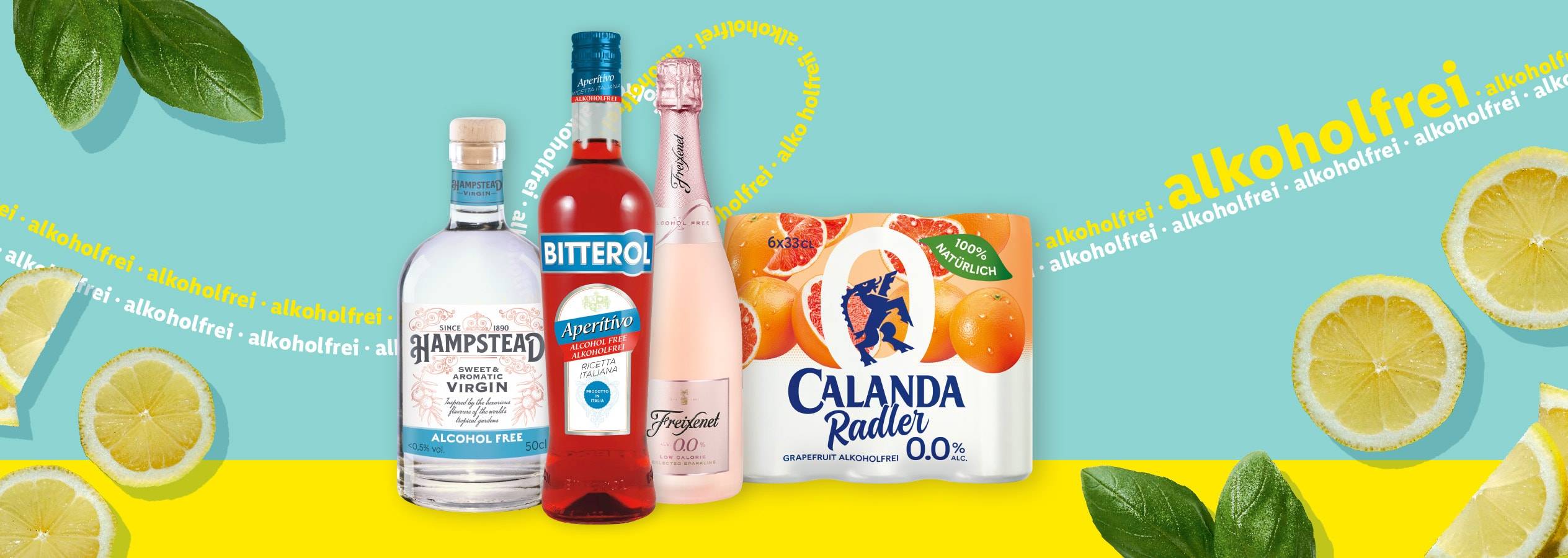 Alkoholische Getränke: Bitterol, Freixenet, Hampstead und Calanda Radler.