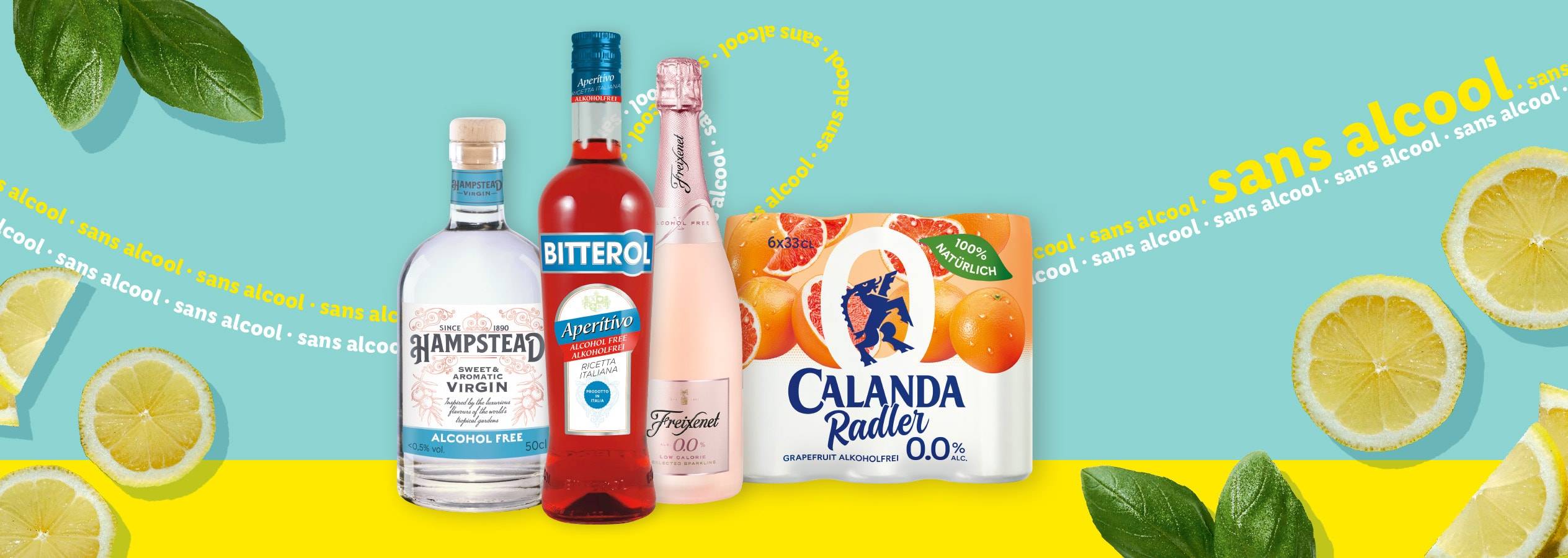 Boissons sans alcool Freixenet, Bitterol et Calanda Radler, parfaites pour un apéritif estival.