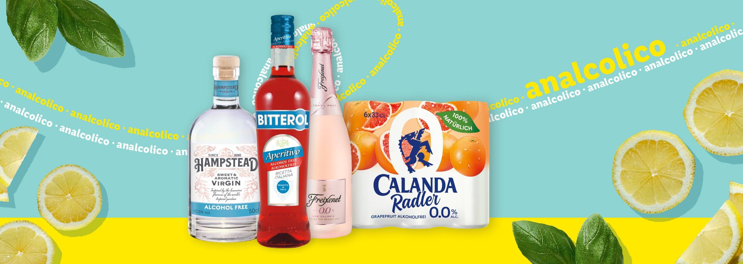 Cocktail analcolici: Bitterol, Freixenet, Hampstead e Calanda Radler.